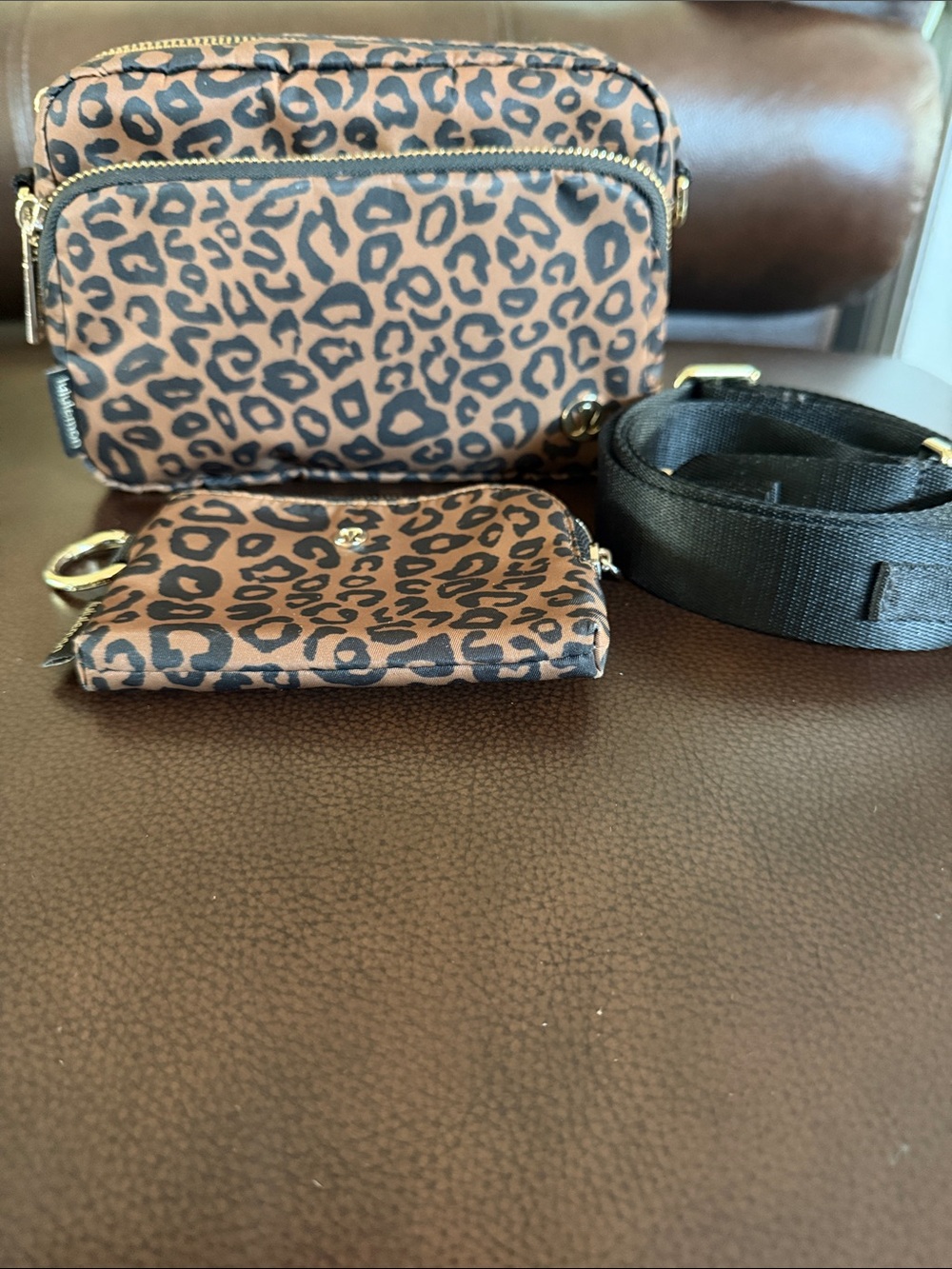 Lululemon Leopard Print Crossbody Bag 2L with Coin Pouch and Strap - Brown